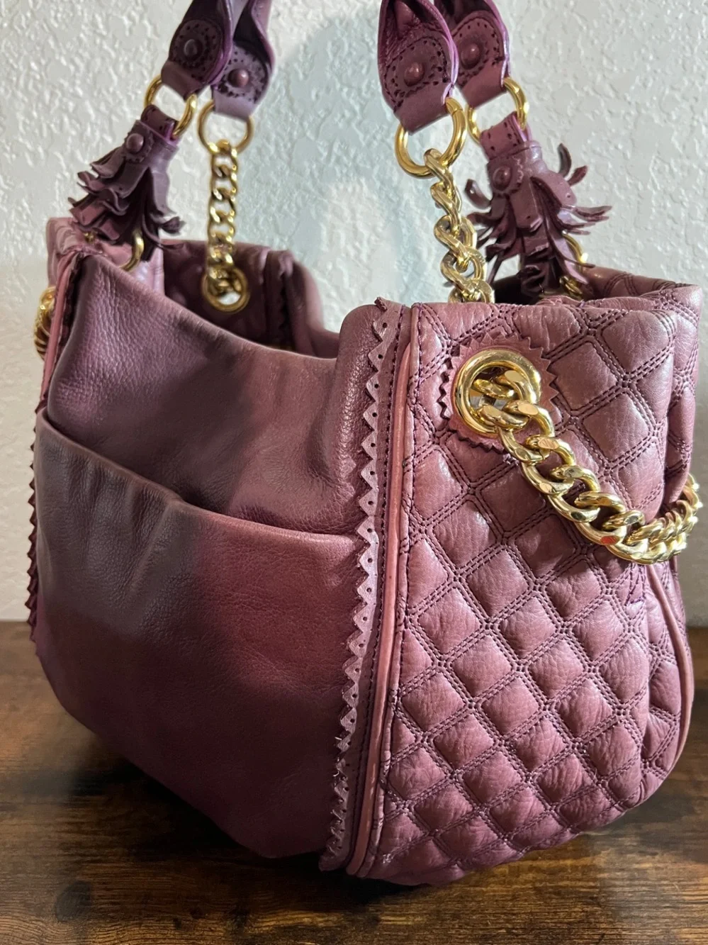 Beautiful Juicy Couture Plum Quilted Leather Hobo with Gold Chain